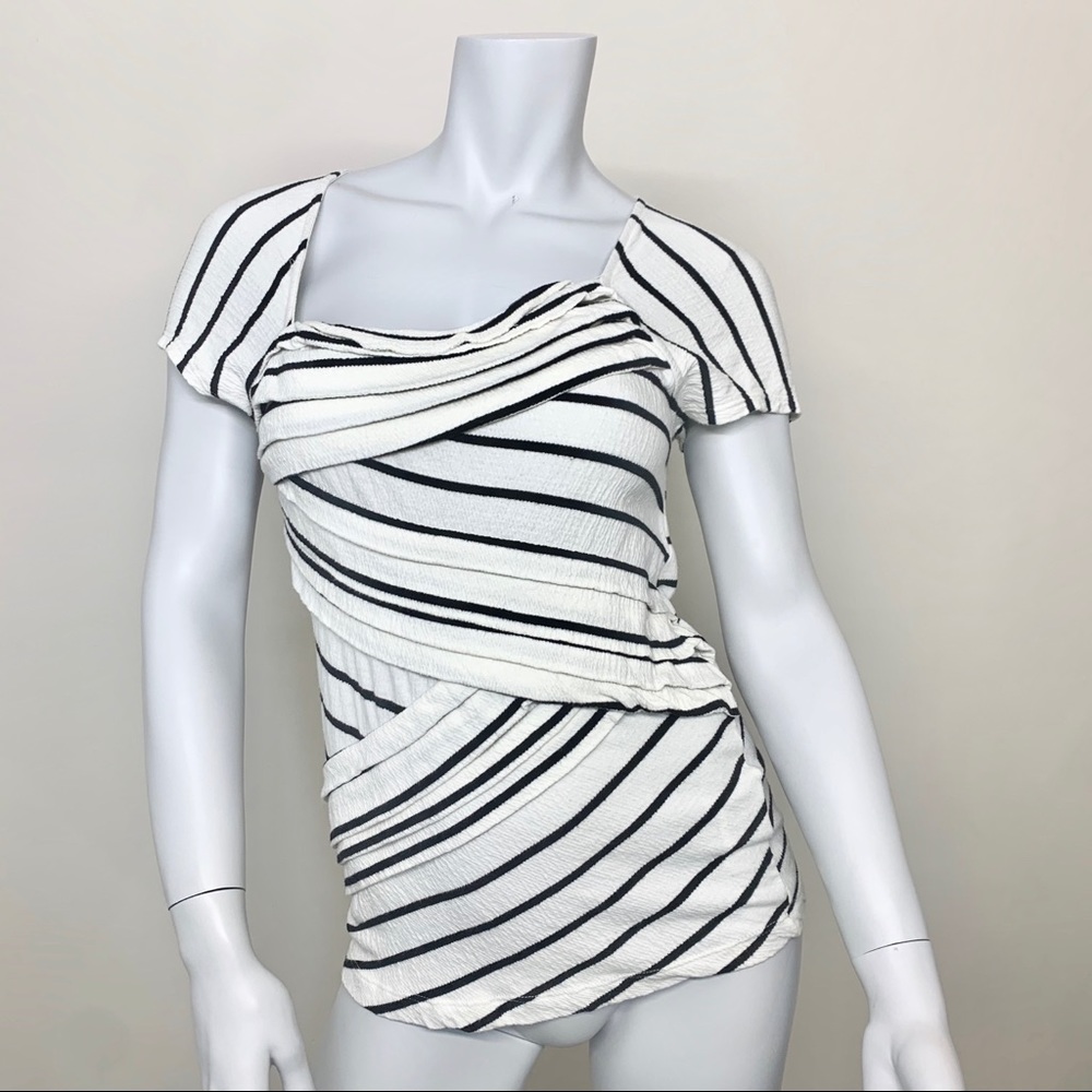Anthropologie Postage Stamp Striped Pleated Top